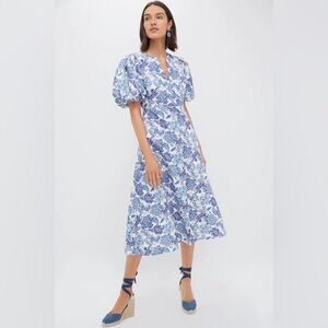 NWT Hyacinth House Blue Floral Puff-Sleeve Midi Dress